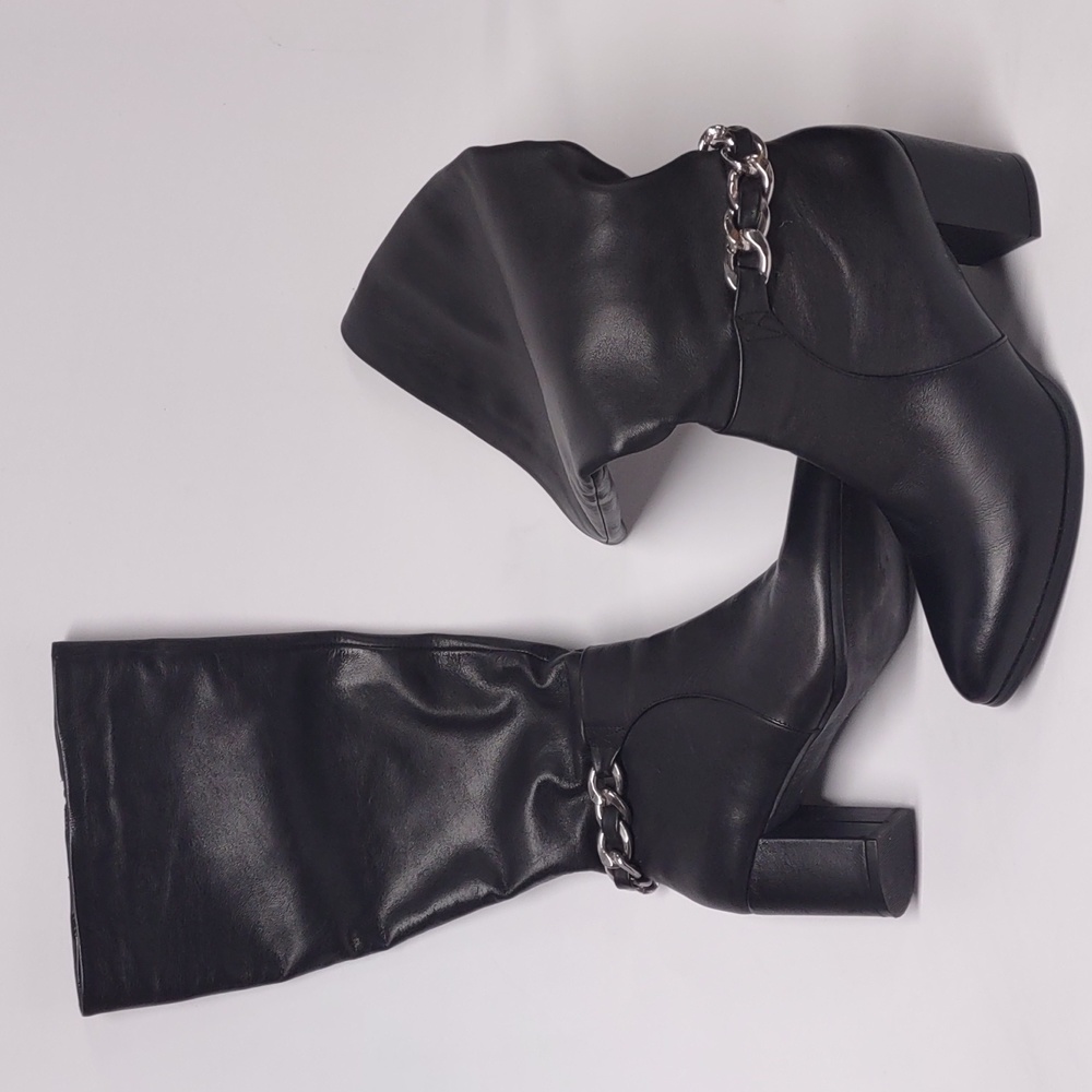 Tall black leather boots